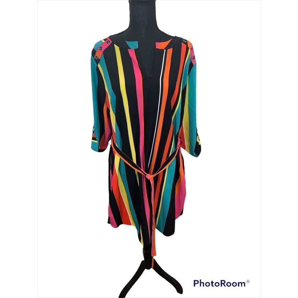 NY&Co Rainbow Striped Shirt Dress XL